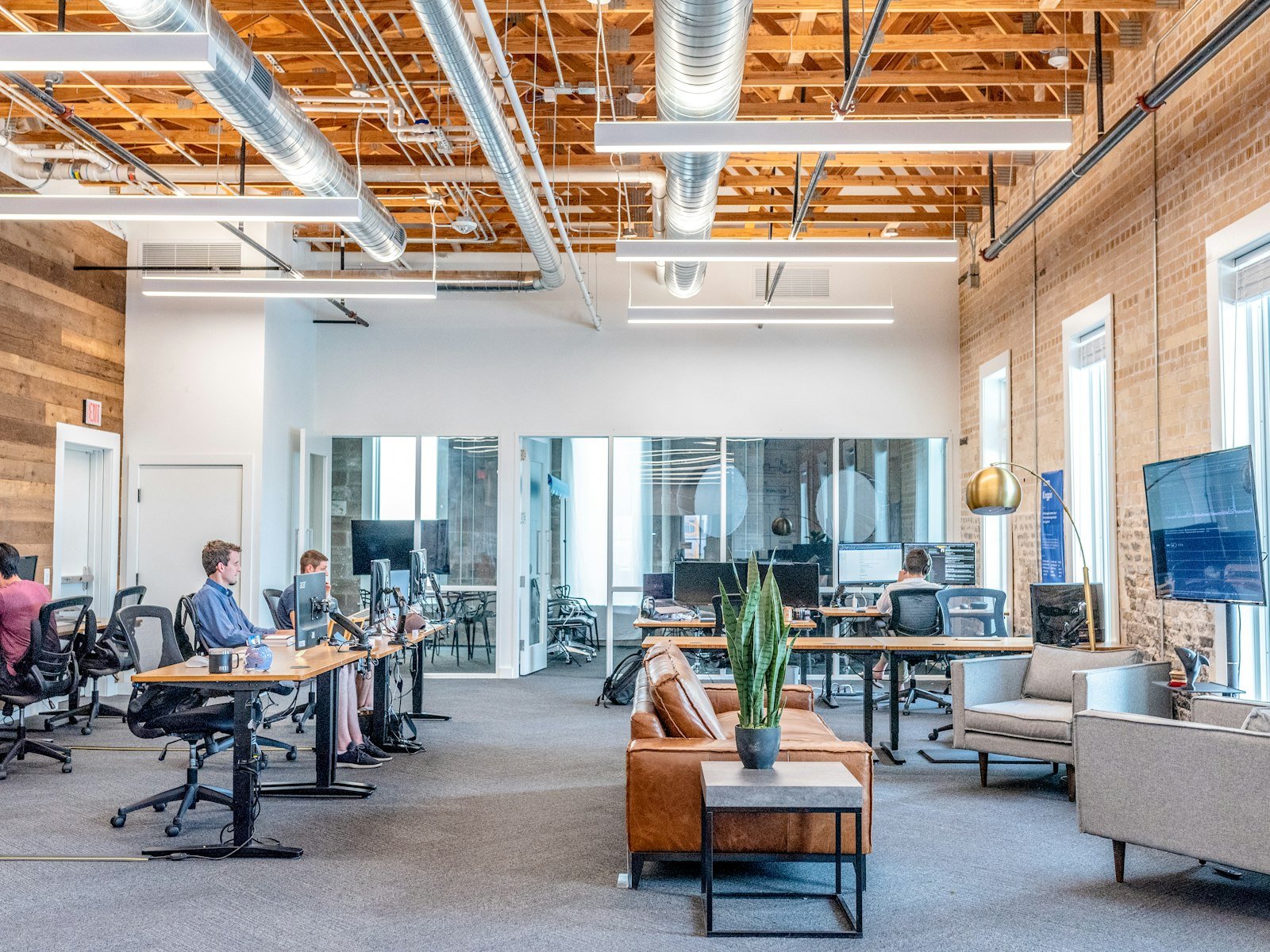 International business professionals working from a modern office
